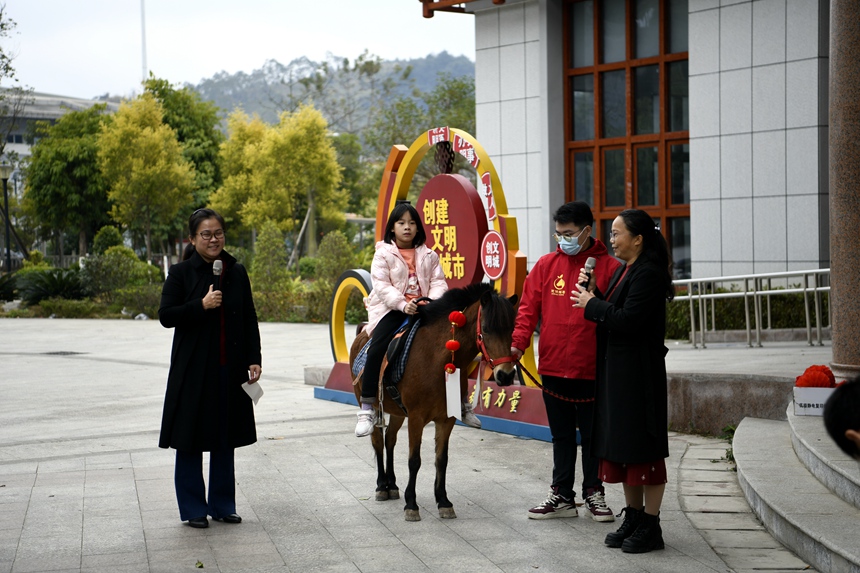 現(xiàn)場小朋友與德保矮馬互動(dòng)。鄧黃麟攝